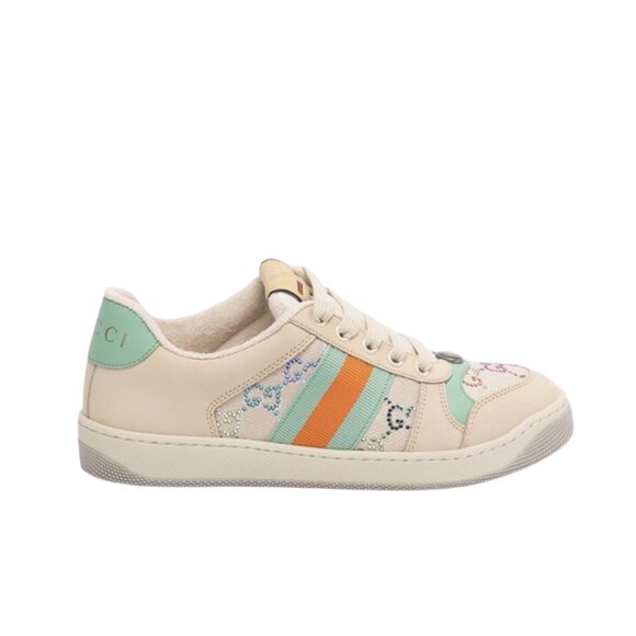 Gucci GG Screener Panelled Leather Trainers Sneakers Womens 36 6 Cream Green - Picture 1 of 11